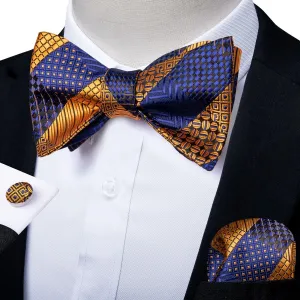 Orange Gold and Blue Plaid Matching Bowtie Set (3pc)