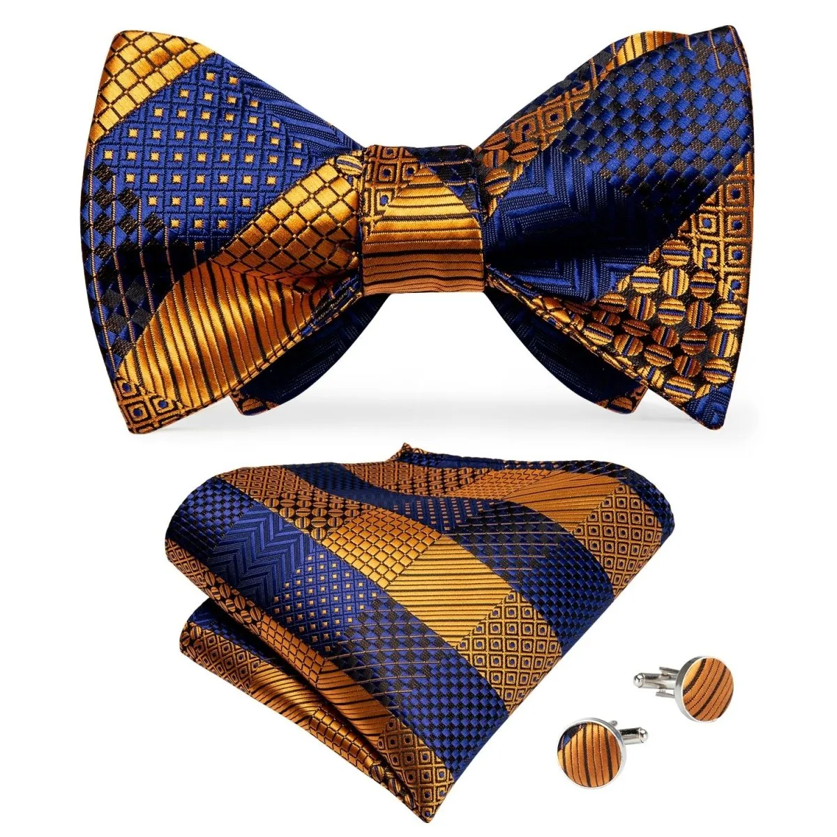 Orange Gold and Blue Plaid Matching Bowtie Set (3pc)