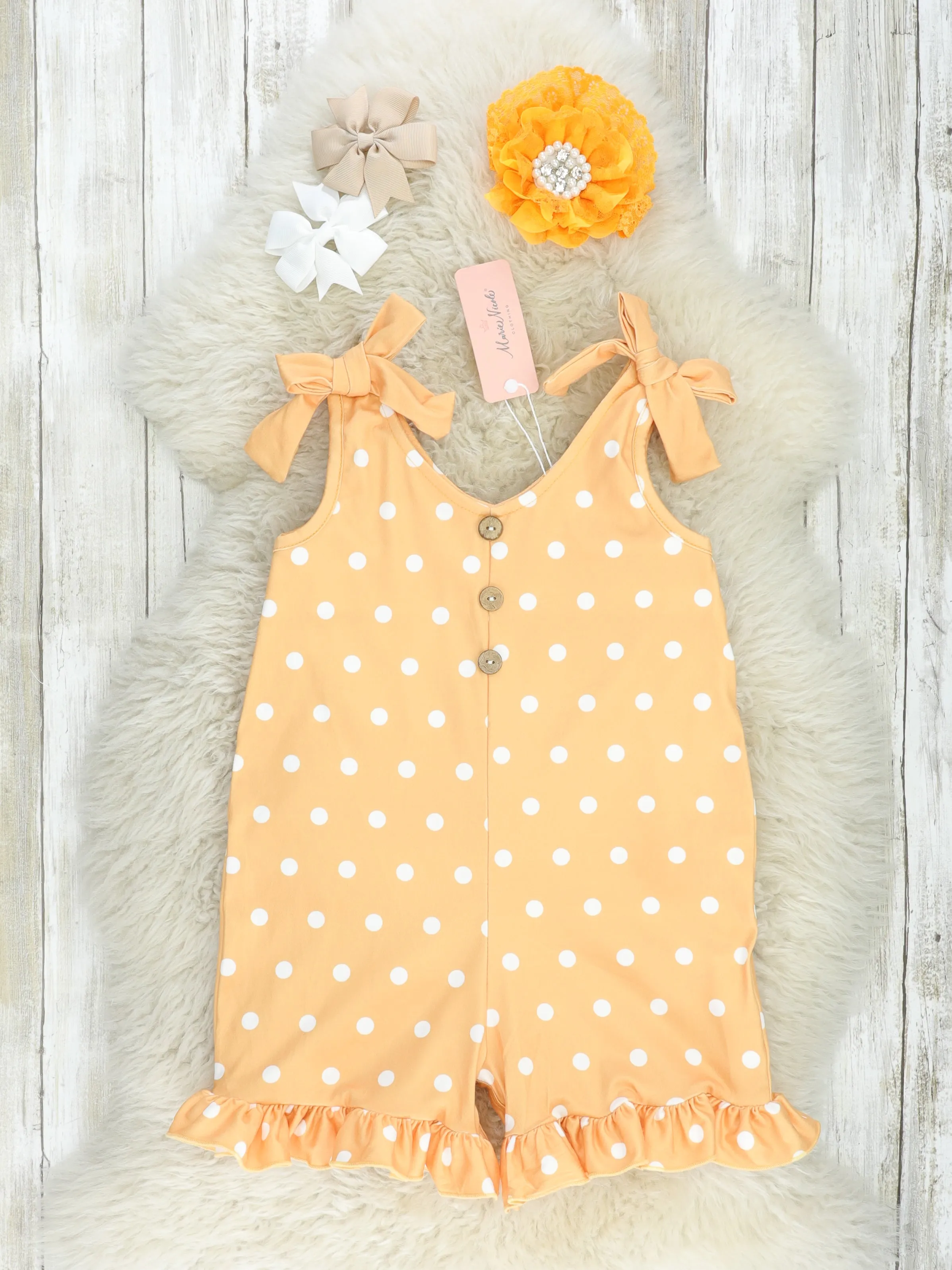 Orange Polka Dot Bow Ruffle Jumpsuit