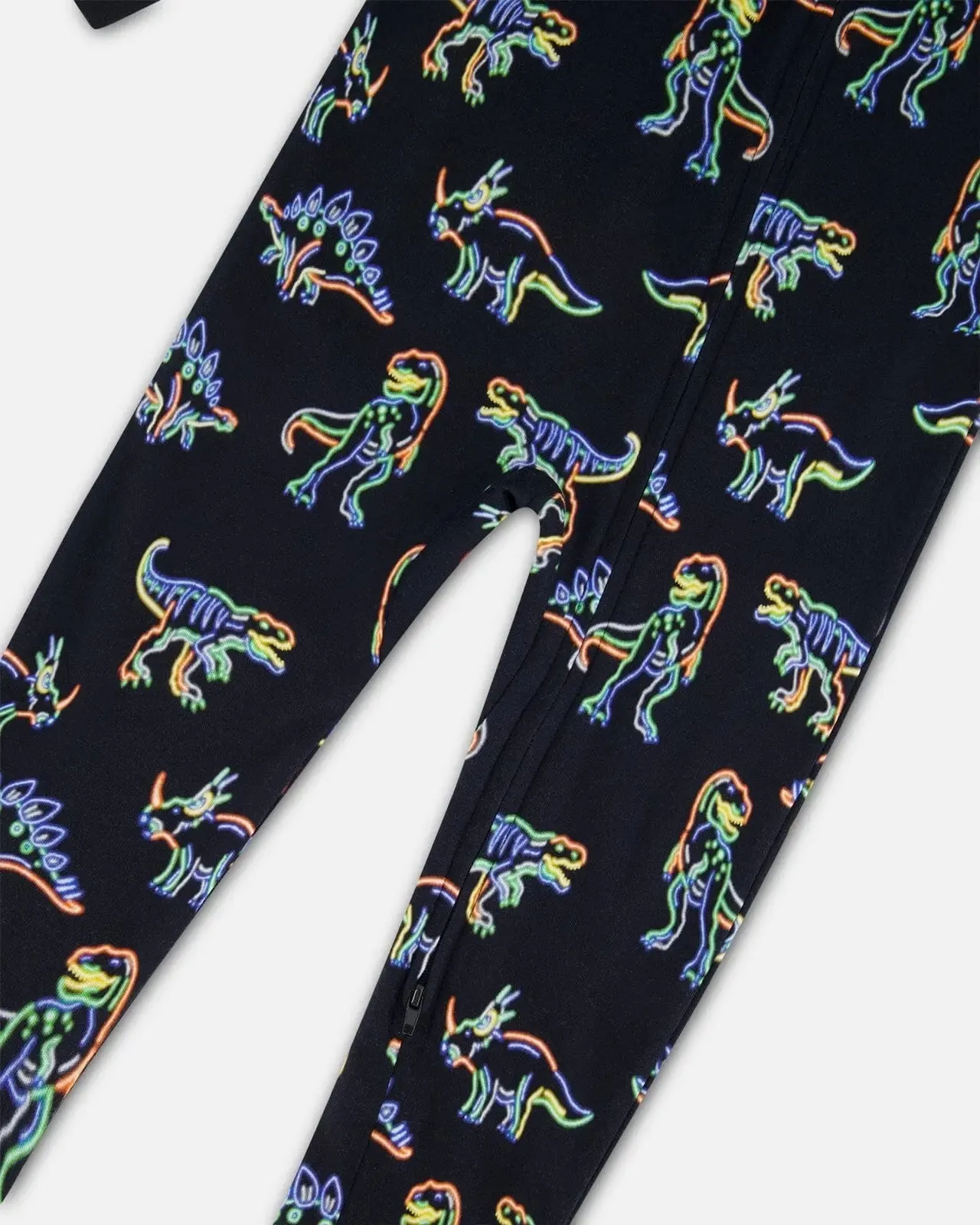 Organic Cotton One Piece Pajama Black Printed Neon Dino