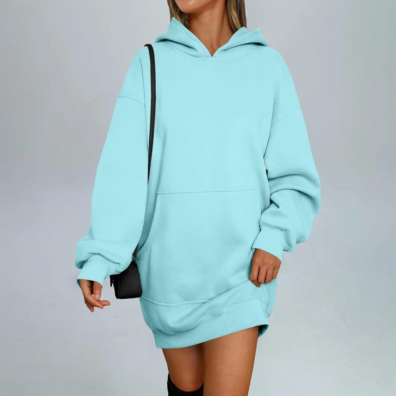 Oversized Hoodie Dress for Women Fleece Hooded Sweatshirt Dress with Pockets Cute Y2k Preppy Tunic Shift Mini Dresses