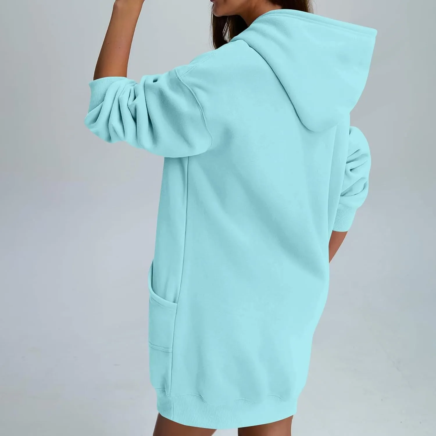 Oversized Hoodie Dress for Women Fleece Hooded Sweatshirt Dress with Pockets Cute Y2k Preppy Tunic Shift Mini Dresses