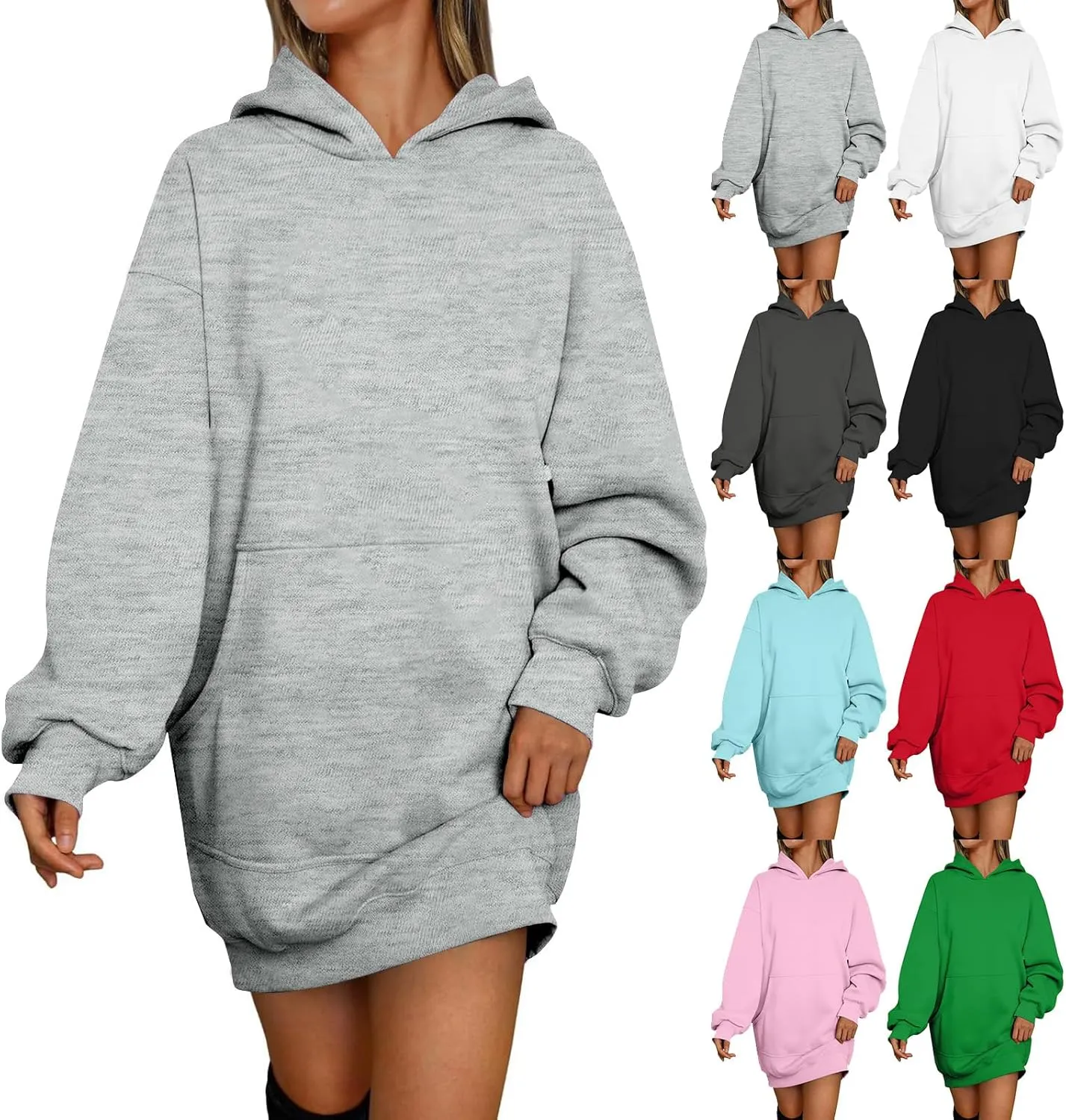 Oversized Hoodie Dress for Women Fleece Hooded Sweatshirt Dress with Pockets Cute Y2k Preppy Tunic Shift Mini Dresses