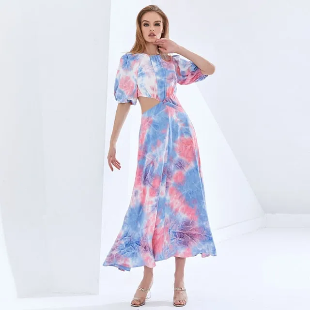 Patchwork Hit Color Asymmetrical Summer Dress