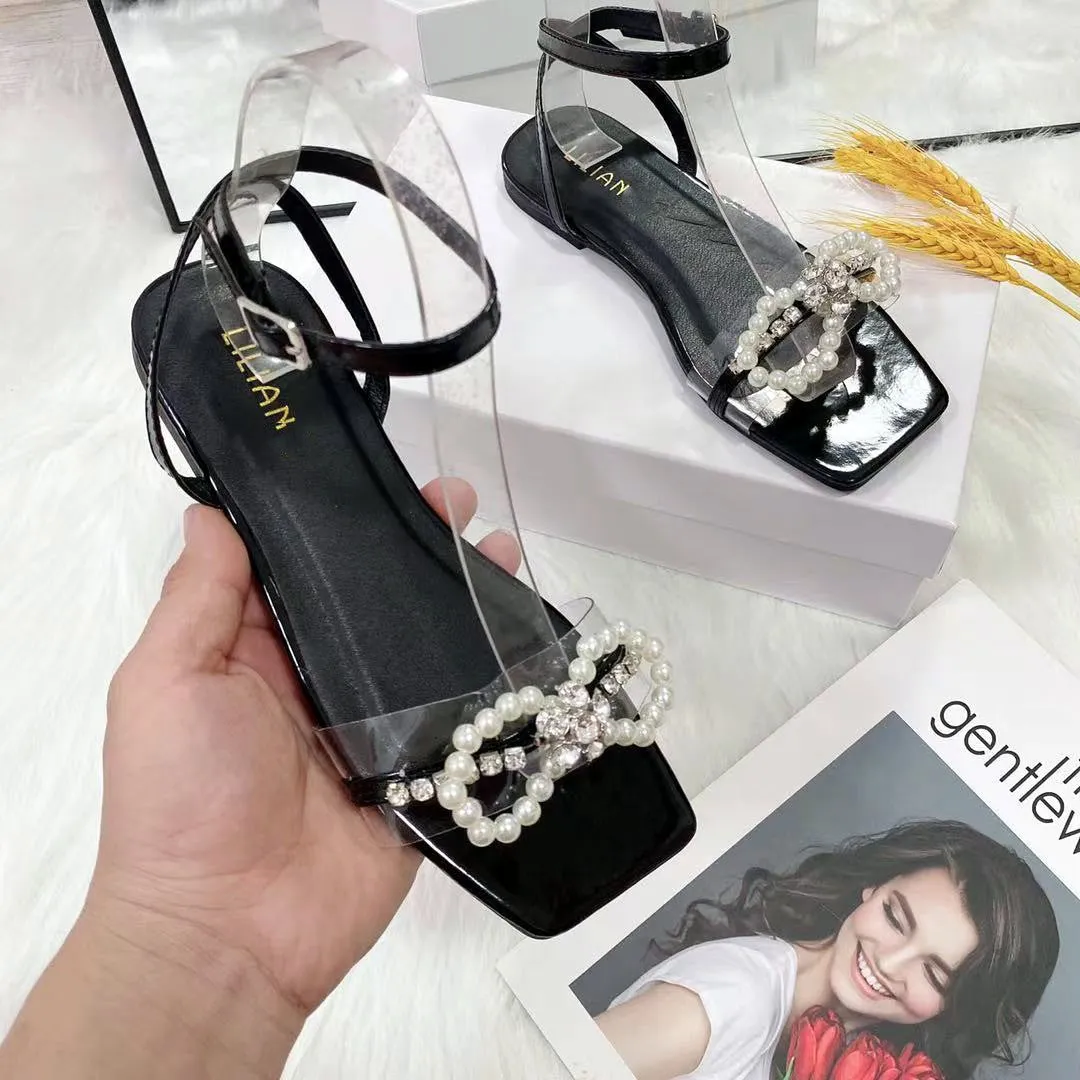 Pearl Bowtie Flat Sandals - 3 Colors