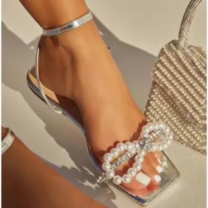Pearl Bowtie Flat Sandals - 3 Colors