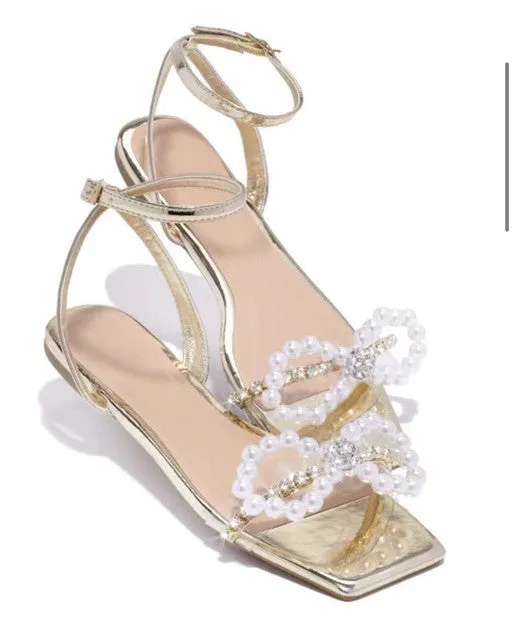 Pearl Bowtie Flat Sandals - 3 Colors