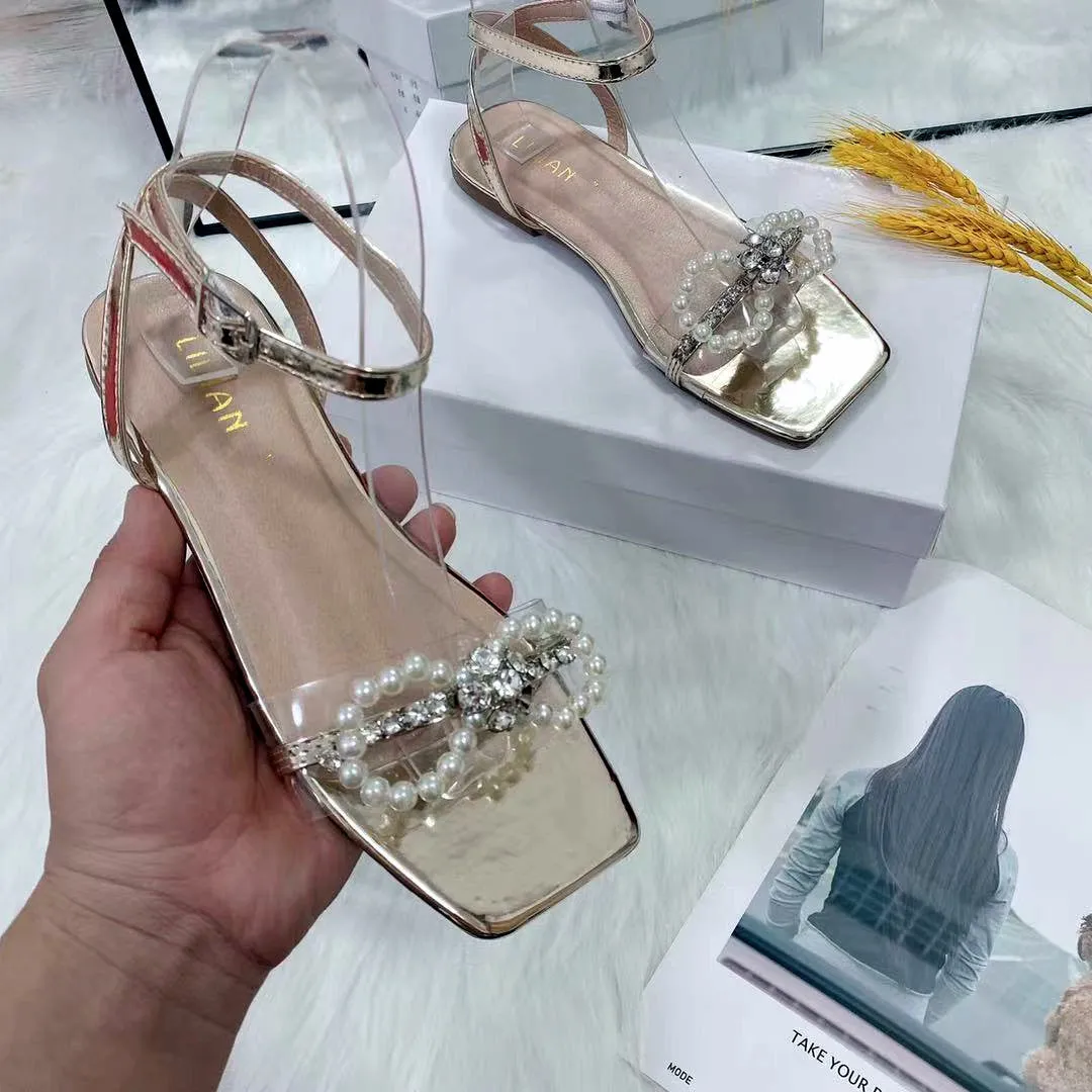 Pearl Bowtie Flat Sandals - 3 Colors