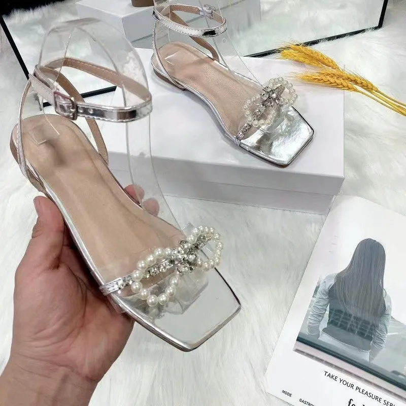 Pearl Bowtie Flat Sandals - 3 Colors