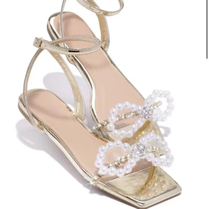 Pearl Bowtie Flat Sandals - 3 Colors