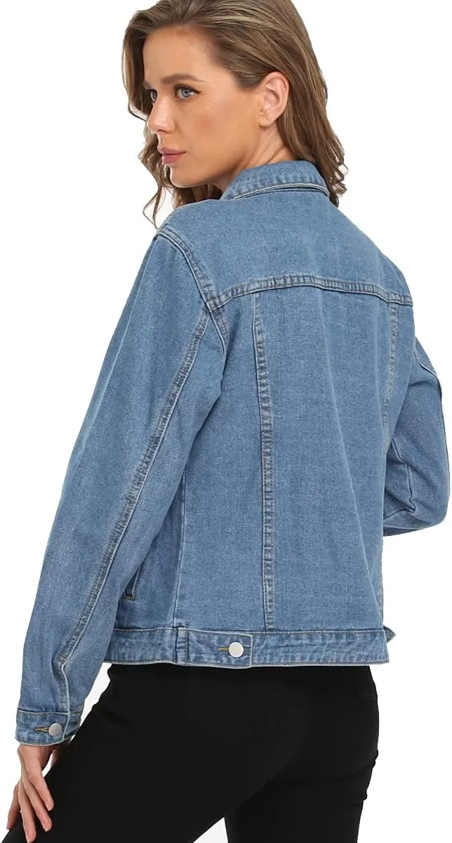 PEIQI Classic Jean Jacket for Women Basic Long Sleeve Button Down Denim Jackets