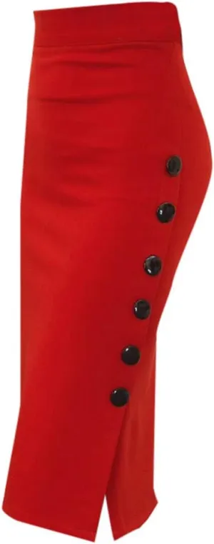 Pencil Skirt for Womens Long Mermaid Skirts Bodycon Skirt High Waisted Button Slit Midi Skirt Split Midi Skirt