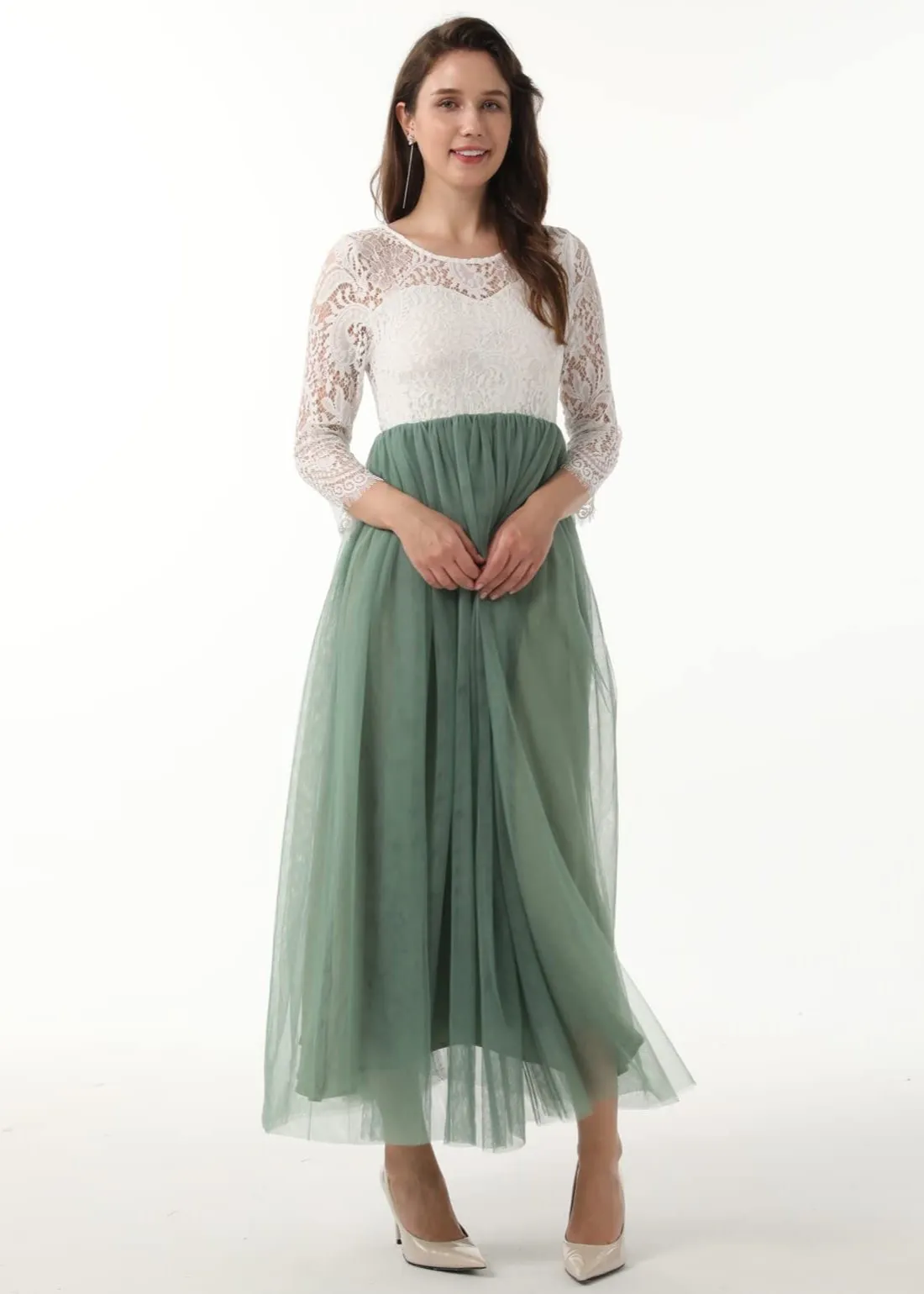 Peony Lace Dress for Women in Sage