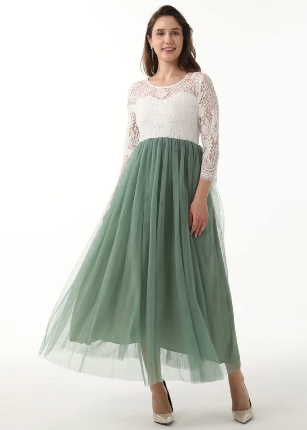 Peony Lace Dress for Women in Sage