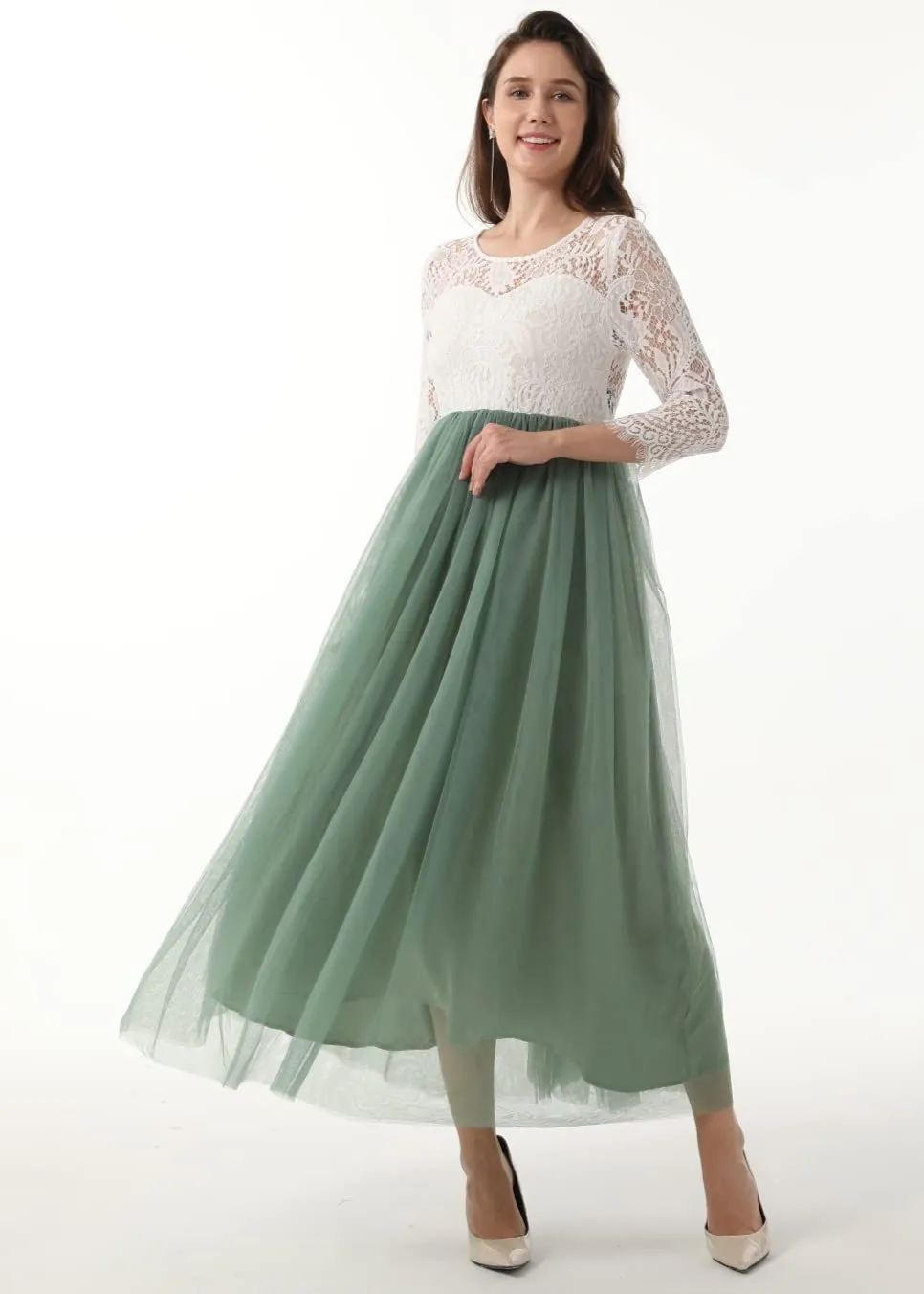 Peony Lace Dress for Women in Sage