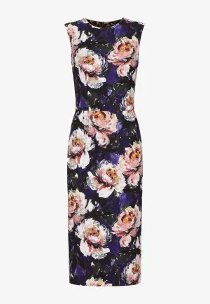 Peony-Print Sleeveless Midi Dress