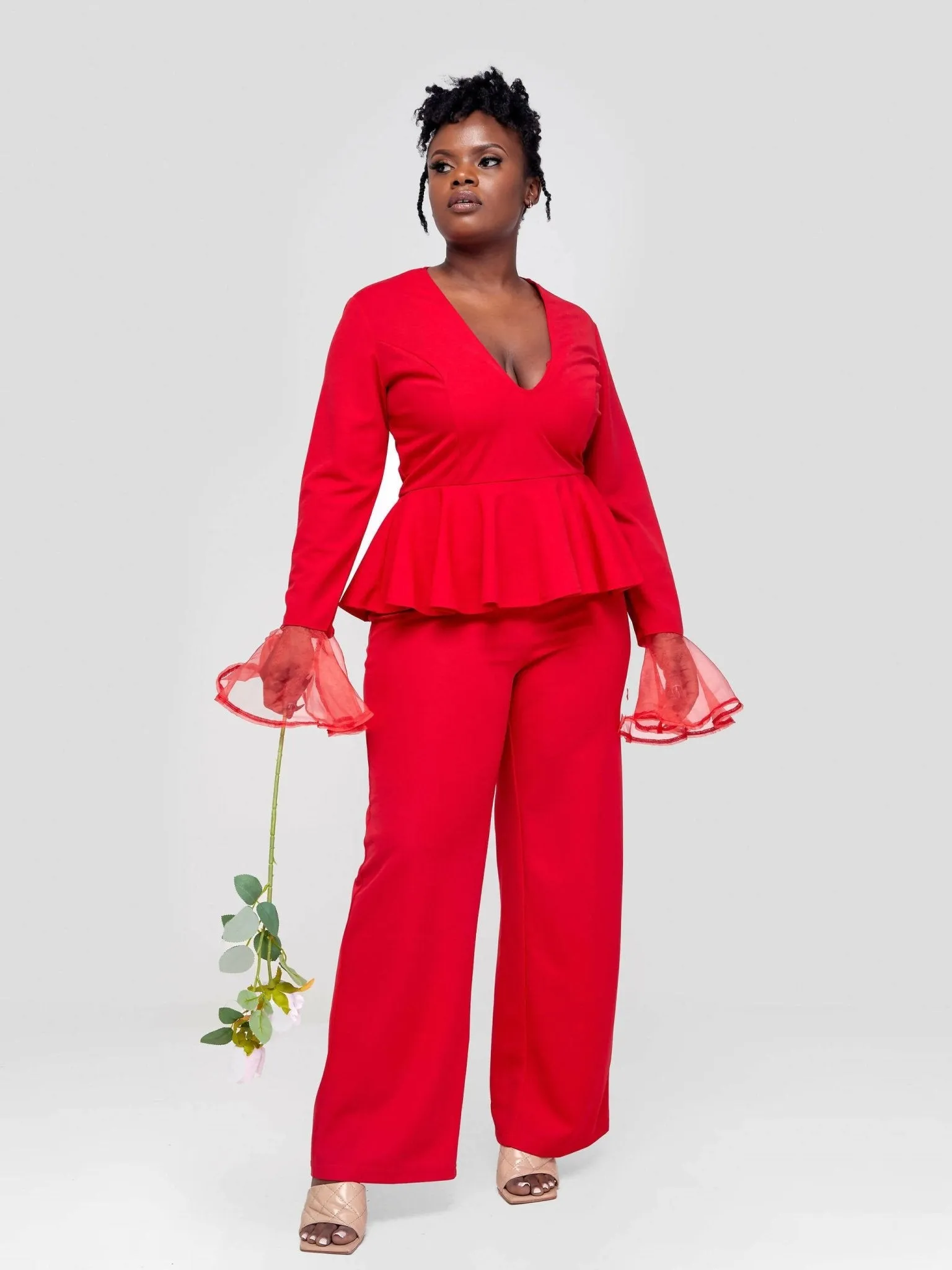 Peplum Jumpsuit - Red