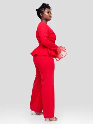 Peplum Jumpsuit - Red