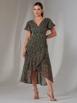Petite High Low Midaxi Dress, Black Multi