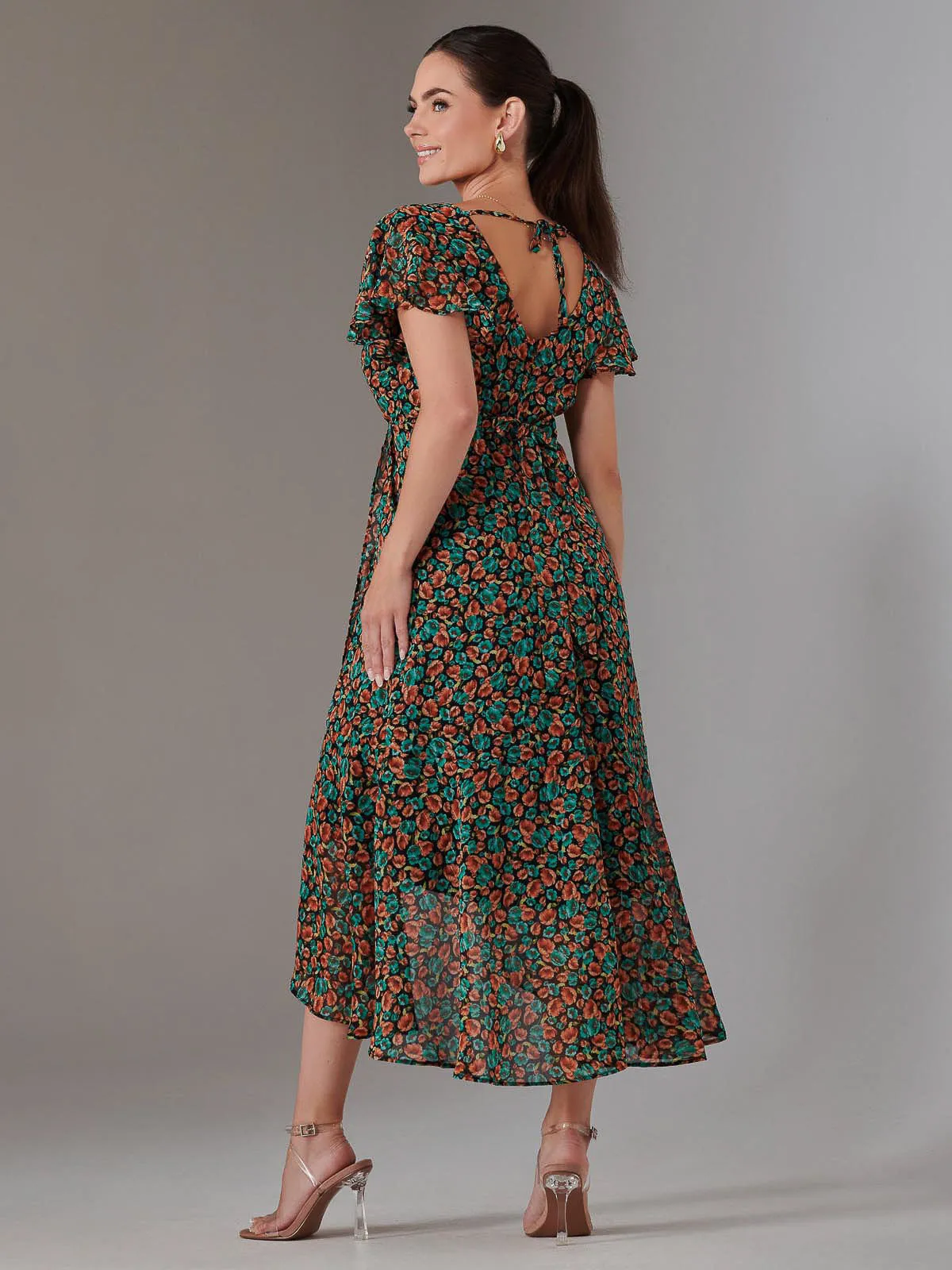 Petite High Low Midaxi Dress, Black Multi