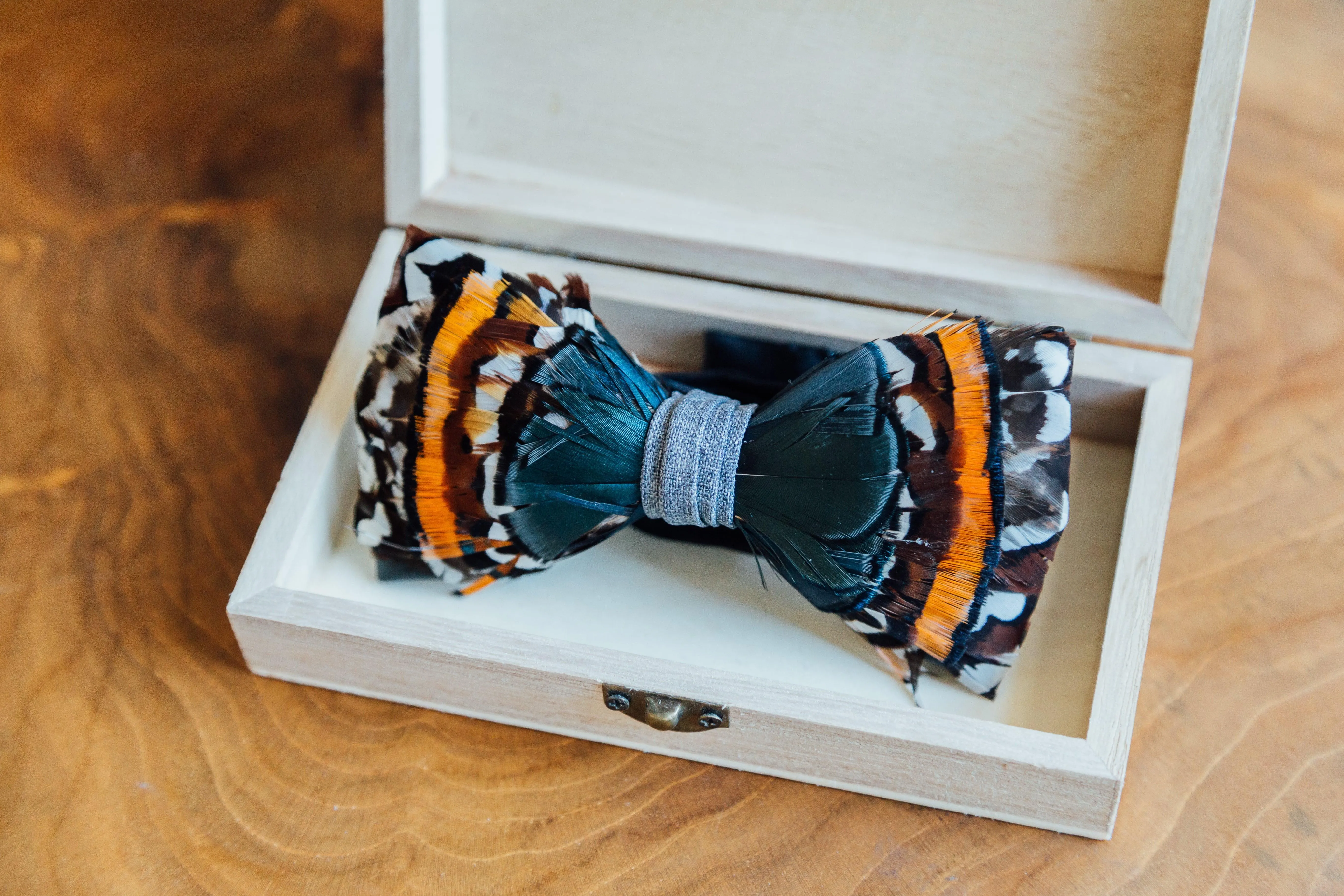 Philadelphia Feather Bow Tie & Lapel Pin Set - Handmade Wedding Accessory for Groom