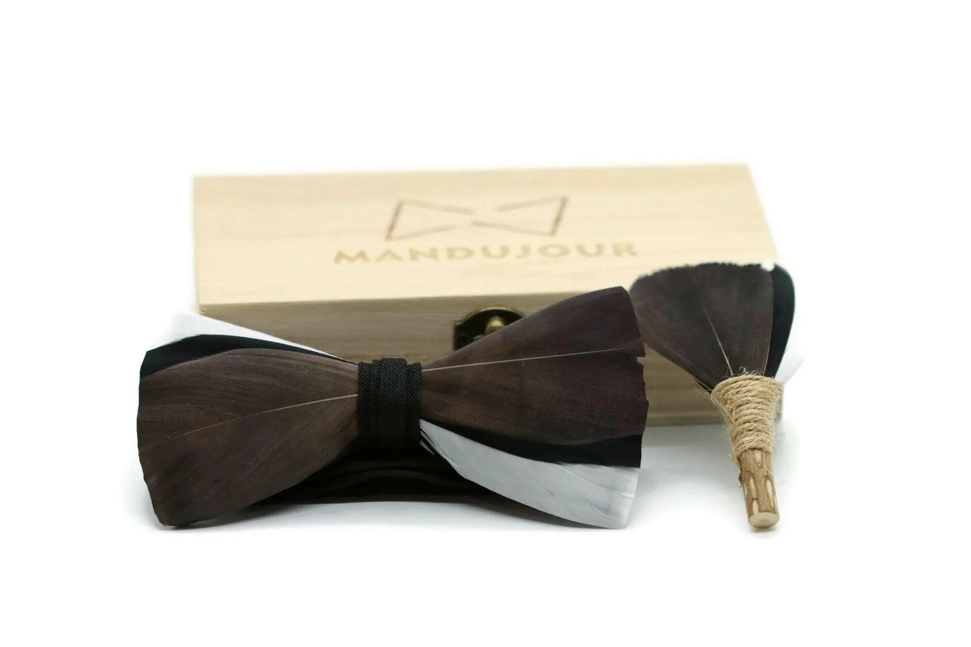 Phoenix Feather Bow Tie & Lapel Pin Set - Handmade Accessory for Weddings, Holidays, and Formal Events