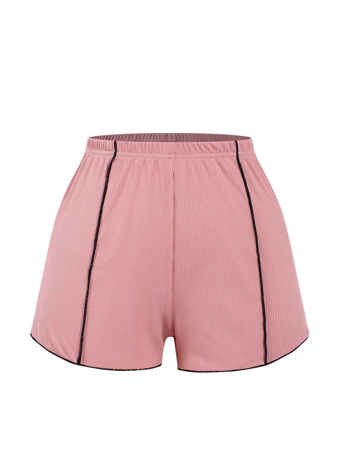 Pink 1950s Bow Binding Ruffle Straps Pajamas