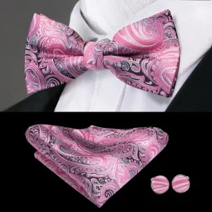 Pink, & Black Paisley with Fading Stripes Matching Bowtie Set (3pc)