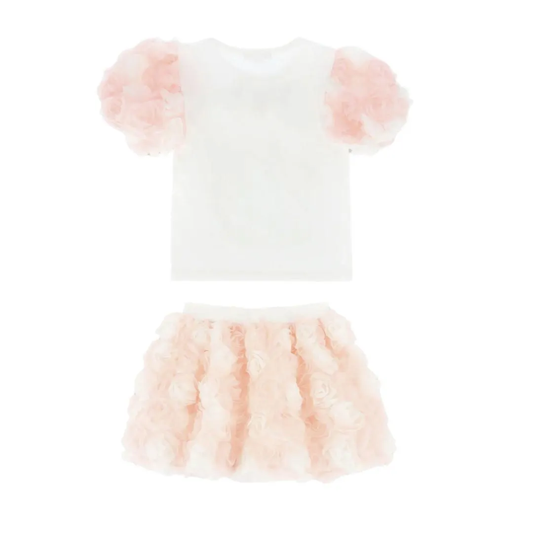 Pink & Ivory 'Roses' Skirt Set