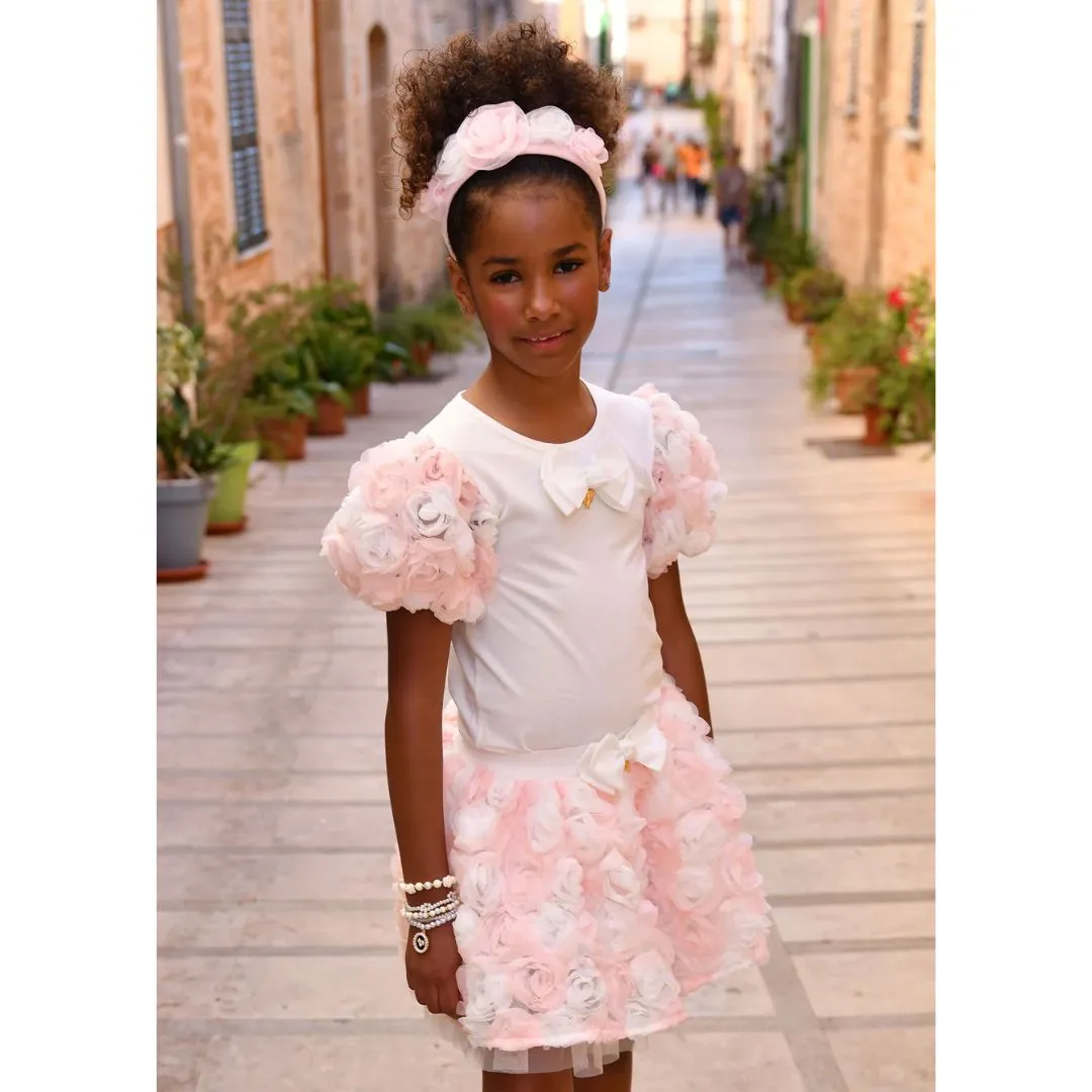 Pink & Ivory 'Roses' Skirt Set