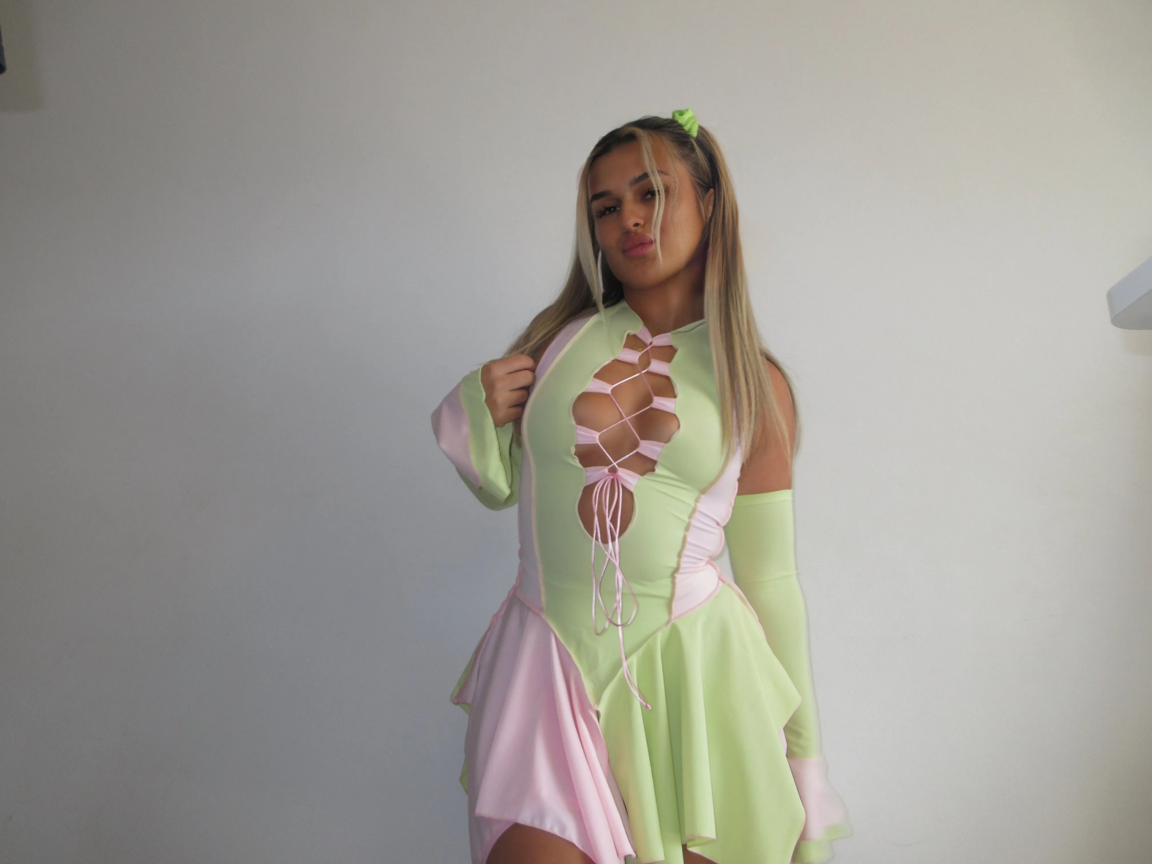 Pink and Melon Pixie Dress and Sleeves Set