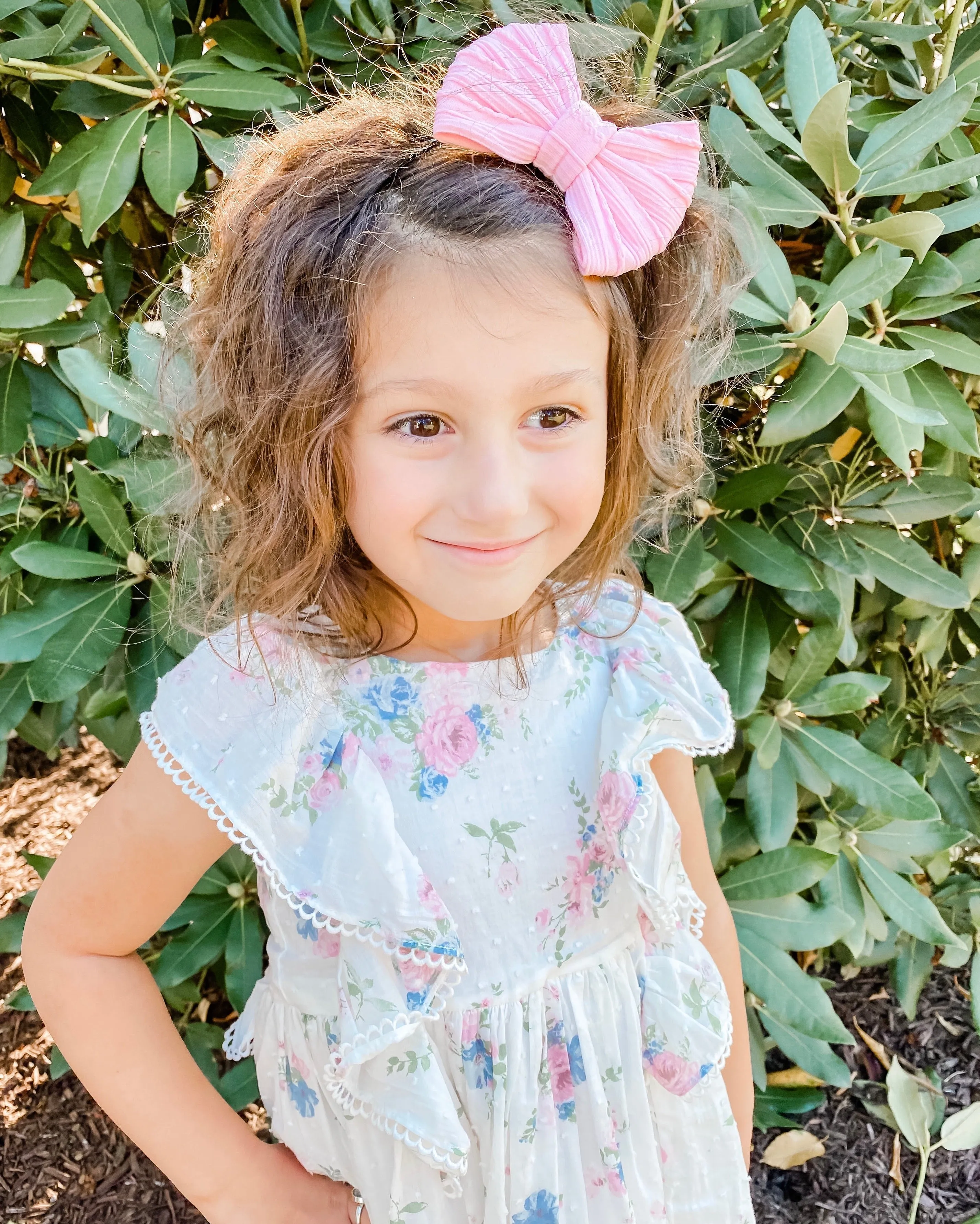 Pink Braided Nylon Fabric Bow Headband | Hair Clip