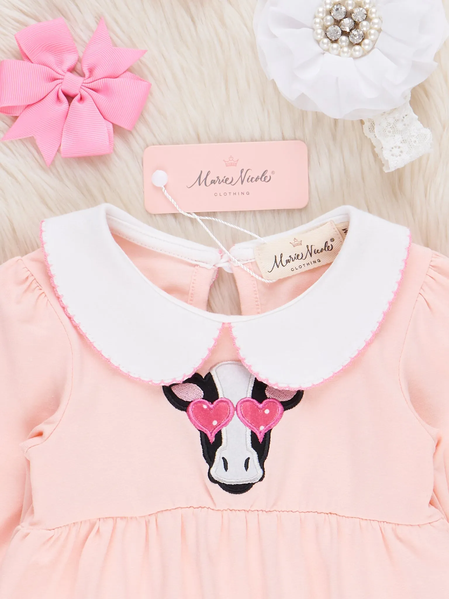 Pink Embroidered Sweetheart Cow Romper