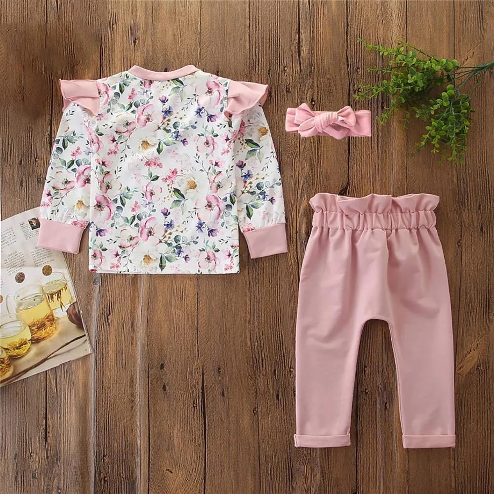 PINK FLORAL PATTERN SHIRT WITH PAJAMAS & HAIR BAND