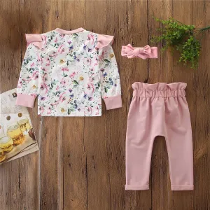 PINK FLORAL PATTERN SHIRT WITH PAJAMAS & HAIR BAND