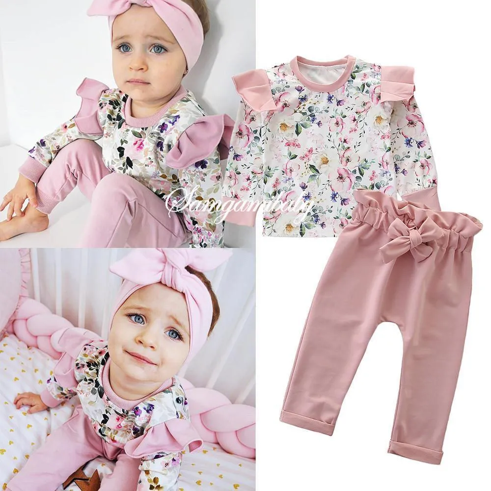 PINK FLORAL PATTERN SHIRT WITH PAJAMAS & HAIR BAND