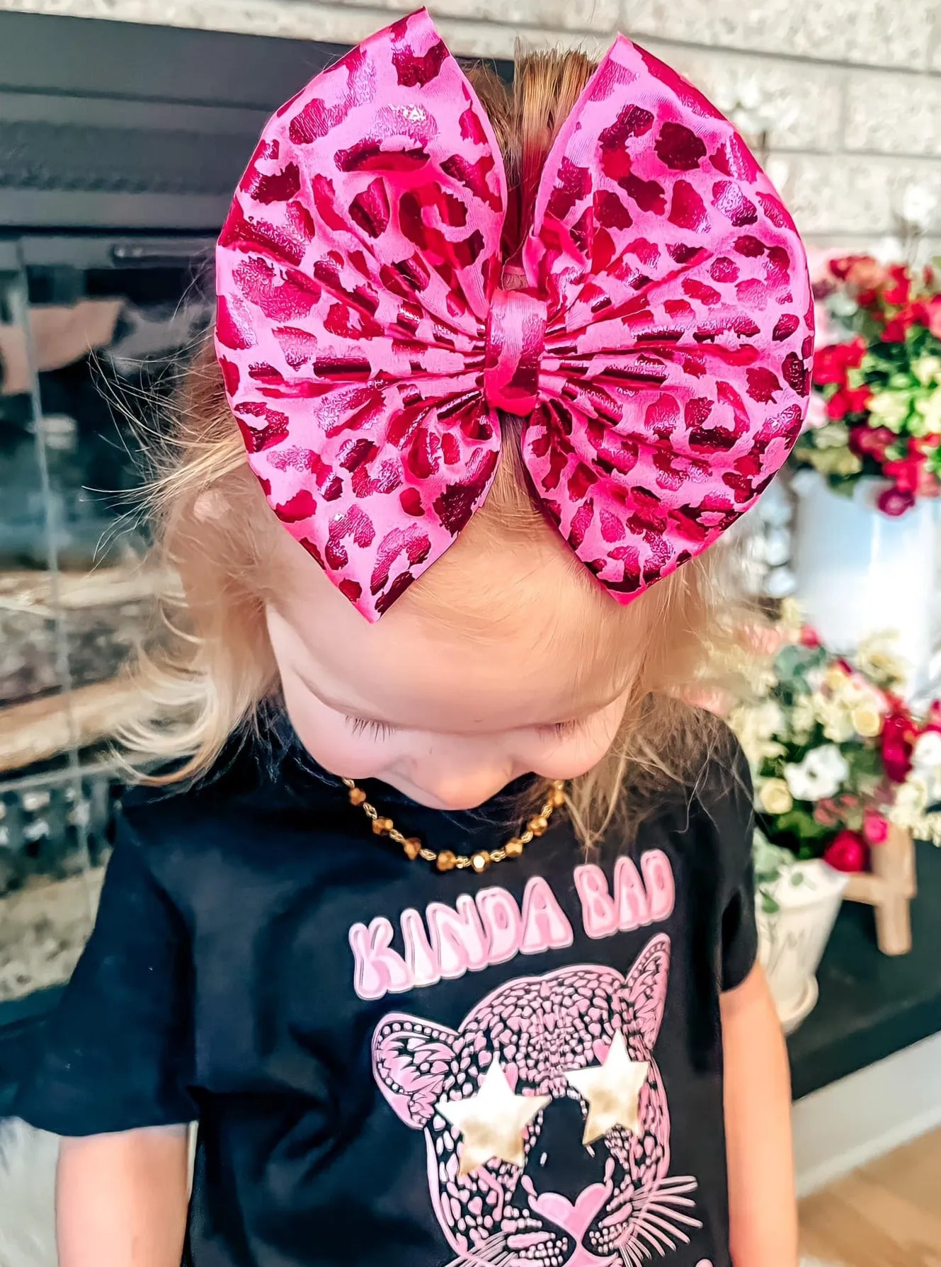Pink Metallic Leopard Bow