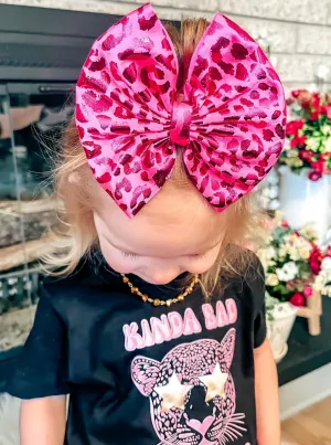 Pink Metallic Leopard Bow