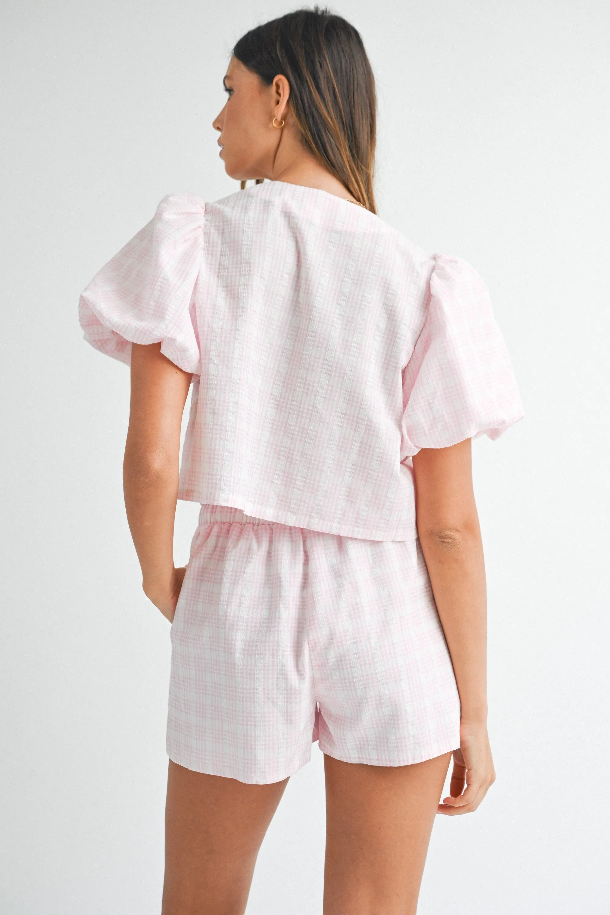 pink plaid short set