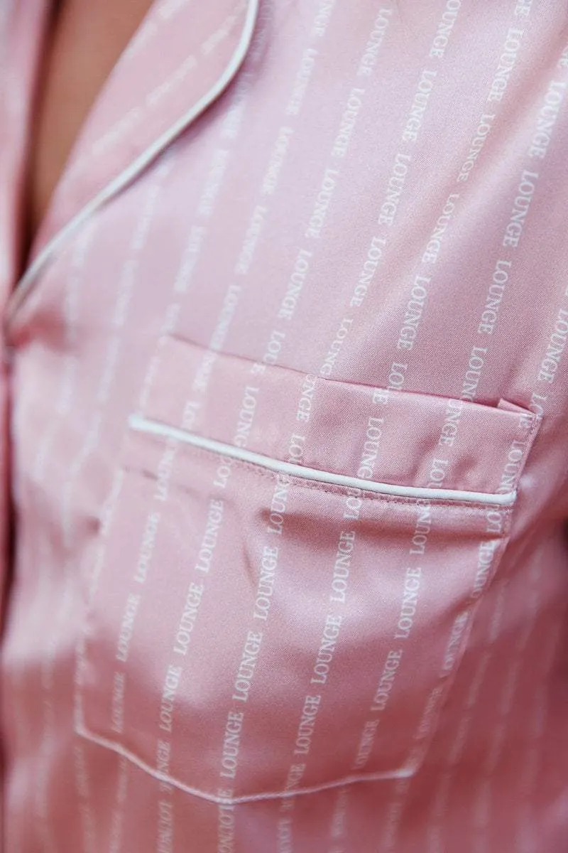 Pink Satin Logo Pinstripe Pajama Shorts Set