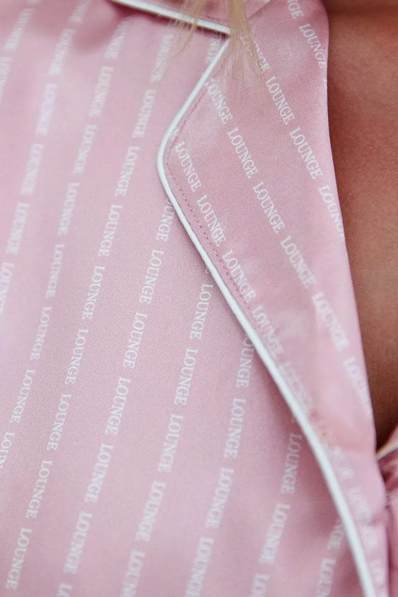 Pink Satin Logo Pinstripe Pajama Shorts Set