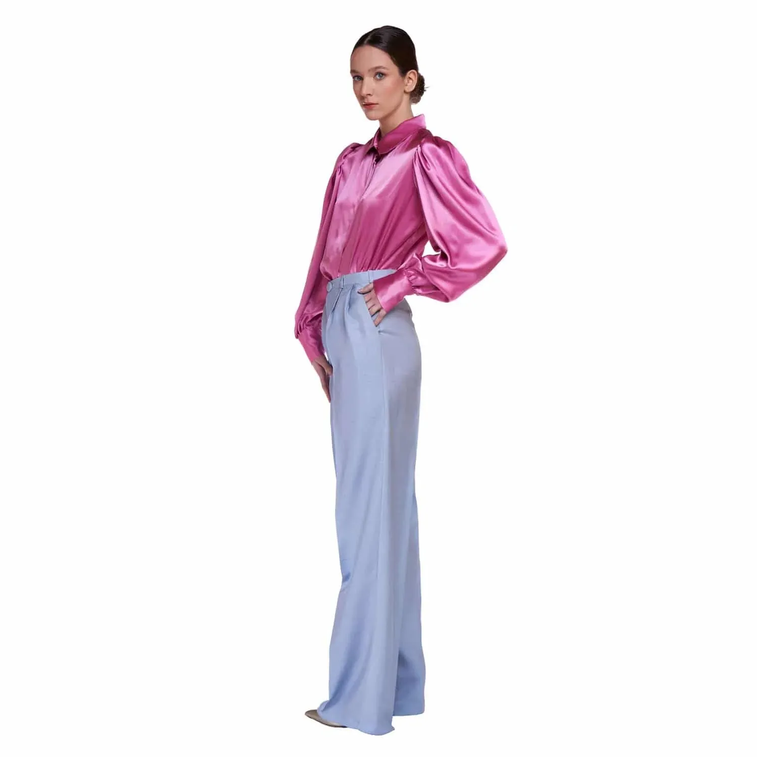 pink silk blouse