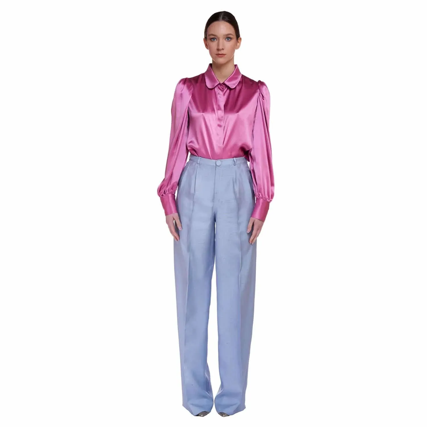 pink silk blouse