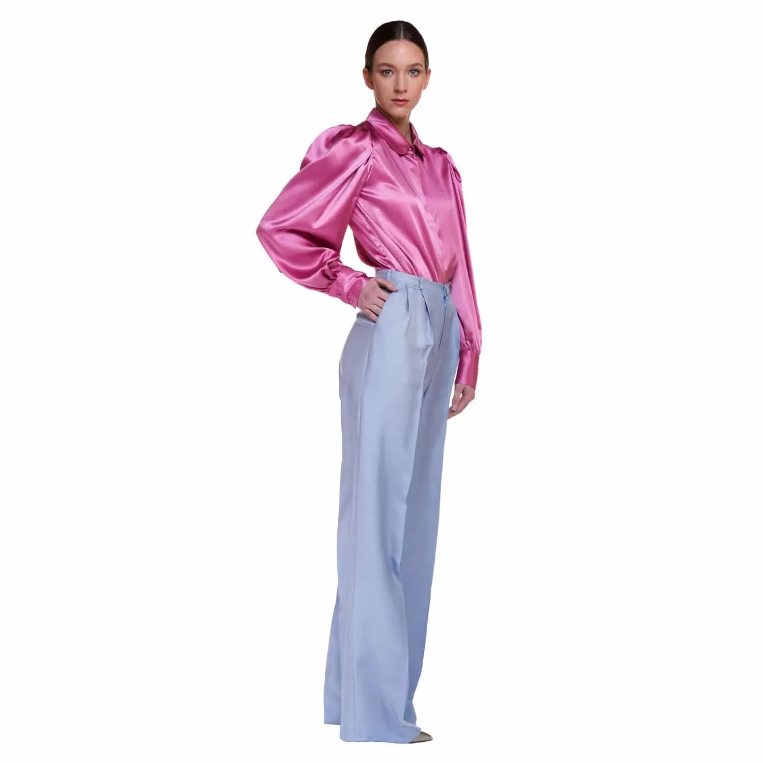 pink silk blouse