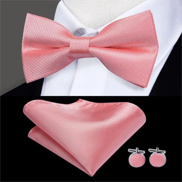 Pink Solid Stripes Matching Bowtie Set (3pc)