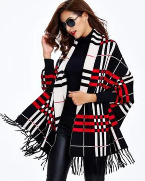 Plaid Fringe Cardigan