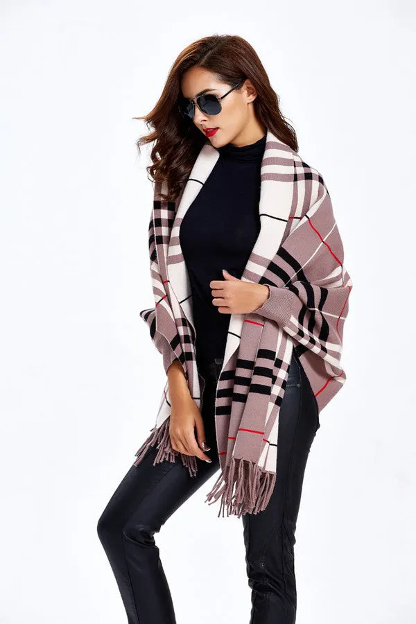 Plaid Fringe Cardigan