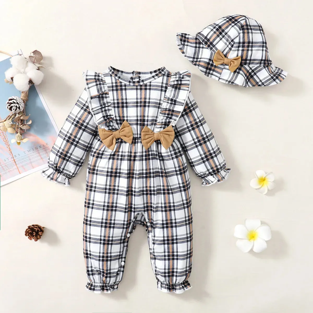 Plaid Ruffle Romper Set for Newborn Girls