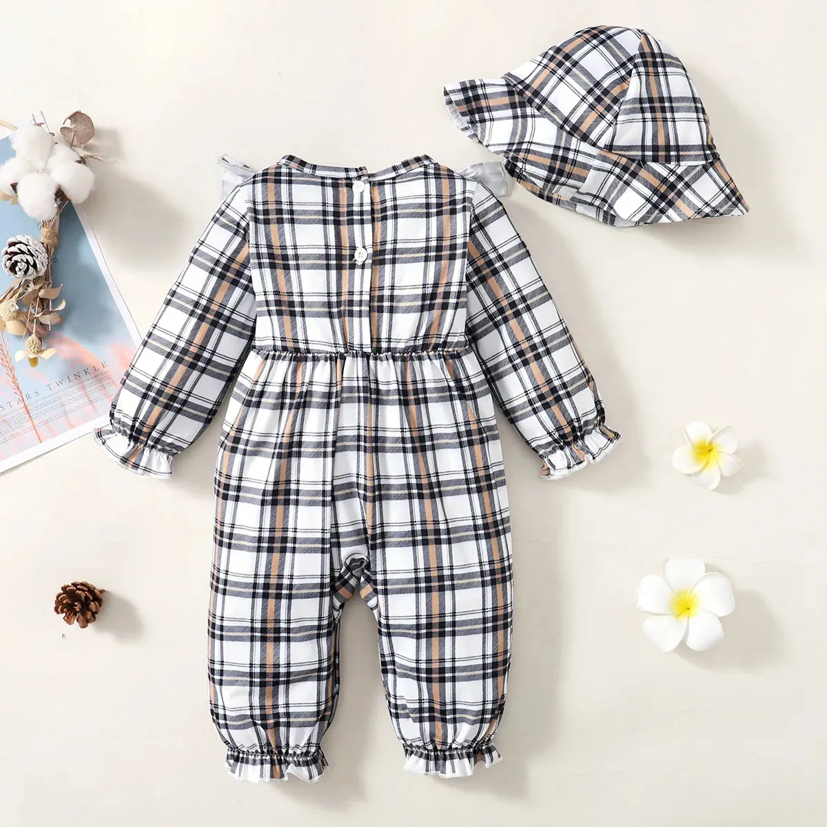 Plaid Ruffle Romper Set for Newborn Girls