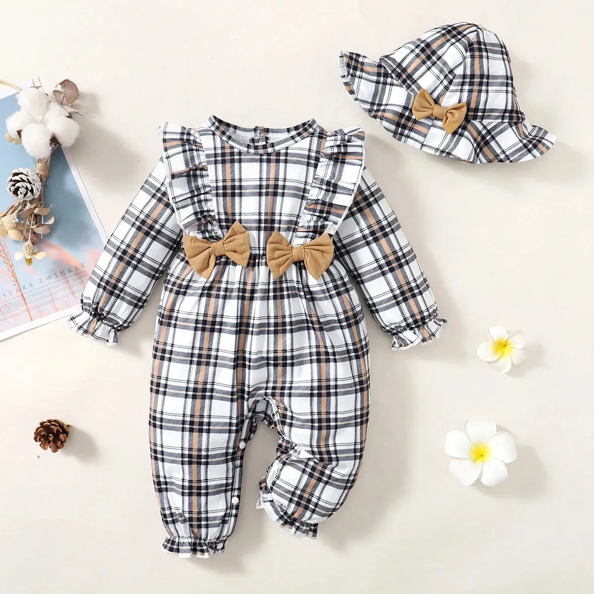 Plaid Ruffle Romper Set for Newborn Girls